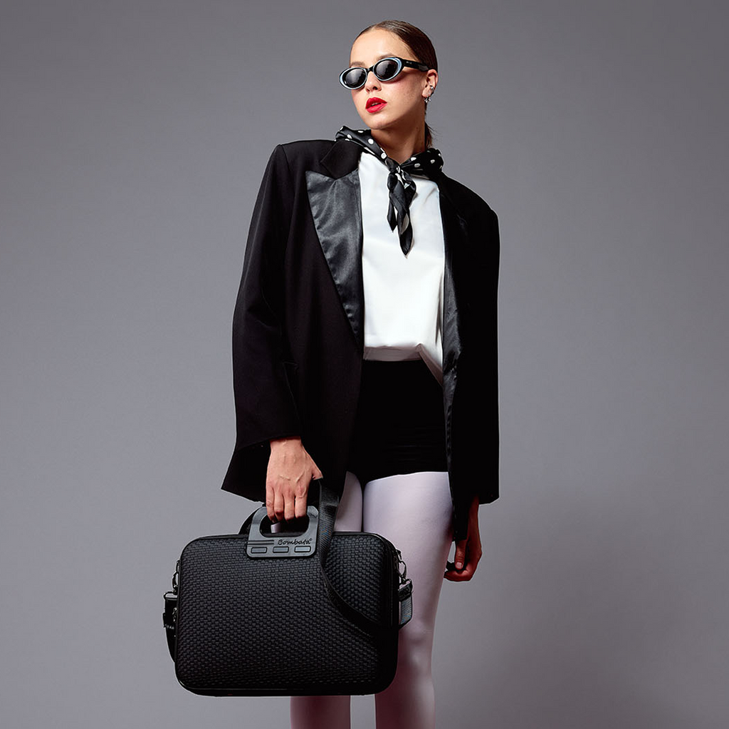 Bombata Business Trama All Black vista borsa per computer nera grande