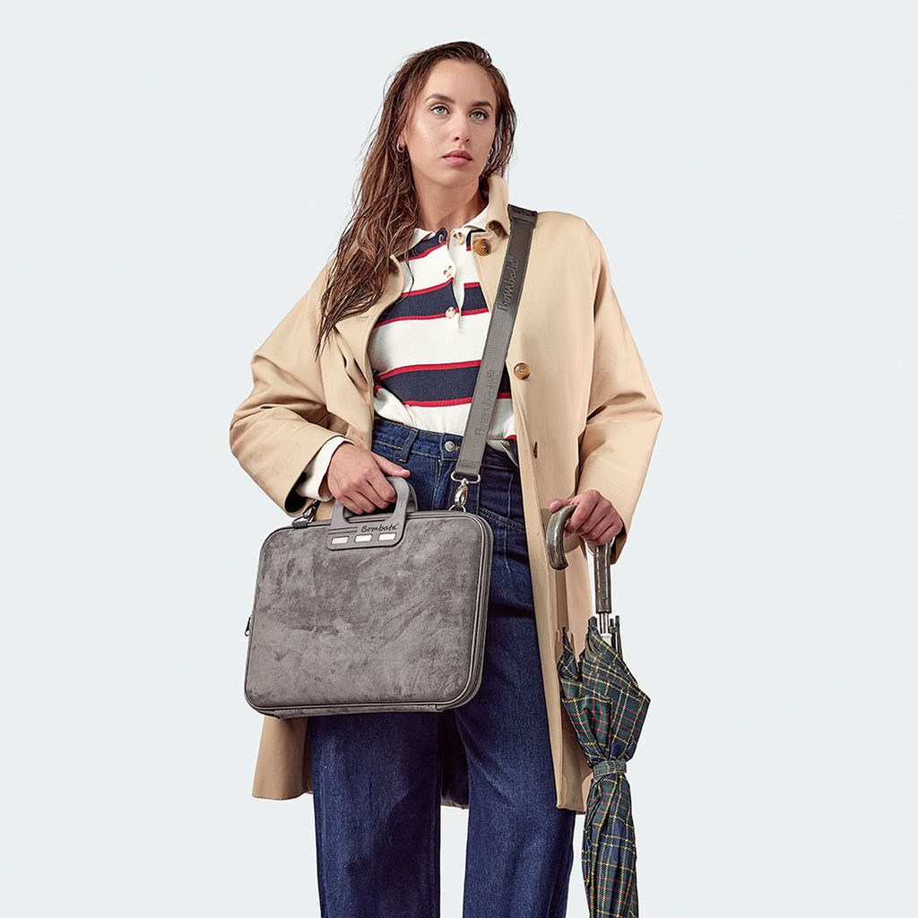 Bombata Camoscio vista borsa porta computer grigia