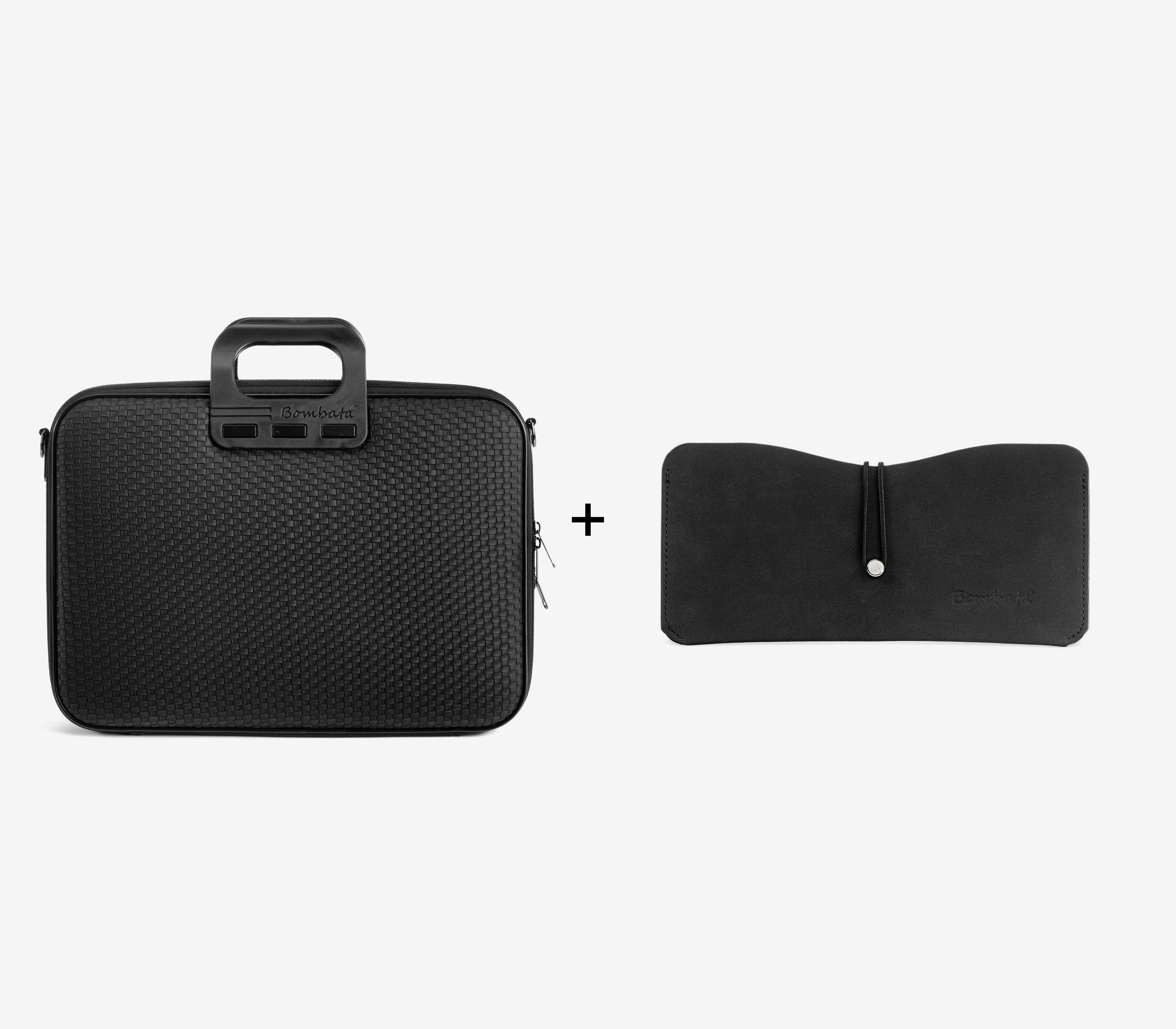 Borsa Business Trama AllBlack + Porta occhiali
